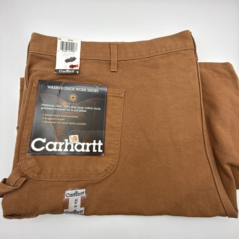 Carhartt B25 BRN Washed Duck Work Short Mens 50 Brown Cotton Canvas Carpenter